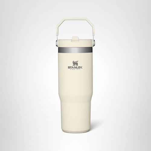 STANLEY IceFlow Flip Straw Tumbler with Handle 30 oz | Twist On Lid and Flip Up Straw | Leak Resistant Water Bottle | Insulated Stainless Steel |BPA-Free | Cream