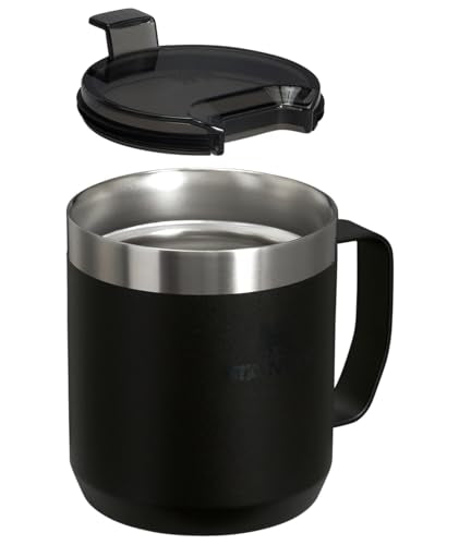 Stanley Stay-Hot Camp Mug 12 oz | Press Fit Drink Through Lid | Cup for Coffee, Tea and Drinks | Insulated Stainless Steel Coffee Mug | BPA-Free | Black 2.0