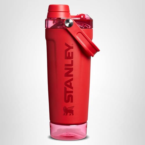 STANLEY Vitalize Shaker Bottle 20 oz | Leakproof Insulated Stainless Steel Shaker Cup | Base Storage and Twist On Fast Flow Lid | Protein Shakes and Pre Workout Powder | BPA-Free | Chili Red