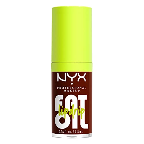 NYX PROFESSIONAL MAKEUP Fat Oil Lip Drip, Moisturizing Lip Oil Gloss, Vegan Tinted Formula, Up to 12 HR Hydration - Status Update (Rich Chocolate)