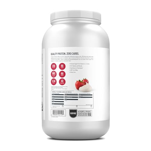 Isopure Zero Carb 100% Pure Whey Isolate Protein Powder, Lactose Free, Gluten Free, With Vitamins, Strawberries & Cream, 25g Protein Per Serving, 3 Lbs, 44 Servings (Packaging May Vary)