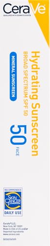Thumbnail for CeraVe 100% Mineral Sunscreen SPF 50, Face sunscreen With Zinc Oxide & Titanium Dioxide, Hyaluronic Acid + Niacinamide + Ceramides, Oil Free, Travel Size 2.5 oz