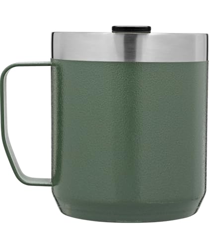 Stanley Stay-Hot Camp Mug 12 oz | Press Fit Drink Through Lid | Cup for Coffee, Tea and Drinks | Insulated Stainless Steel Coffee Mug | BPA-Free | Hammertone Green