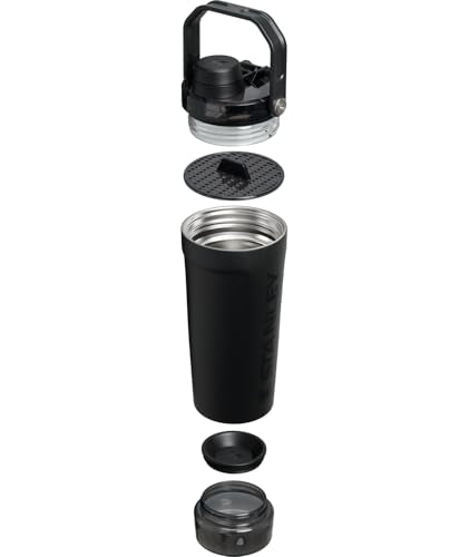 STANLEY Vitalize Shaker Bottle 20 oz | Leakproof Insulated Stainless Steel Shaker Cup | Base Storage and Twist On Fast Flow Lid | Protein Shakes and Pre Workout Powder | BPA-Free | Black