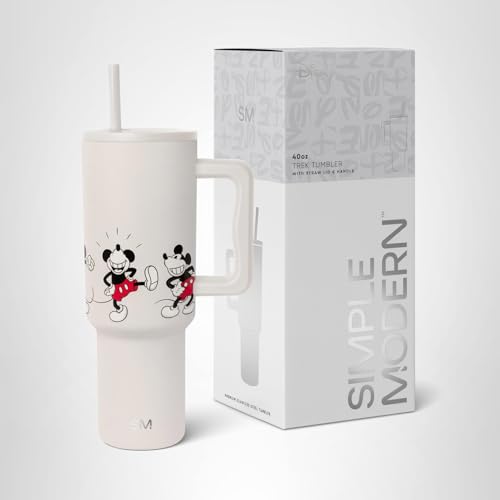 Simple Modern Disney 40 oz Tumbler with Handle and Straw Lid | Insulated Reusable Stainless Steel Water Bottle Travel Mug | Gifts for Women Men Him Her | Trek Collection | 40oz | Mickey Mouse Dances
