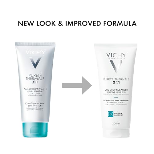 VICHY Pureté Thermale One Step Cleanser, Face Wash, Toner & Makeup Remover, No Rinse Required, Gentle Eye Makeup Remover, Suitable For Sensitive Skin & Contact Lenses, Non-Oily, Alcohol Free
