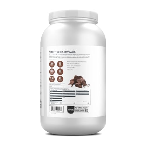 Isopure Low Carb 100% Pure Whey Isolate Protein Powder, Lactose Free, Gluten Free, With Vitamins, Dutch Chocolate, 25g Protein Per Serving, 3 Lbs, 41 Servings (Packaging May Vary)