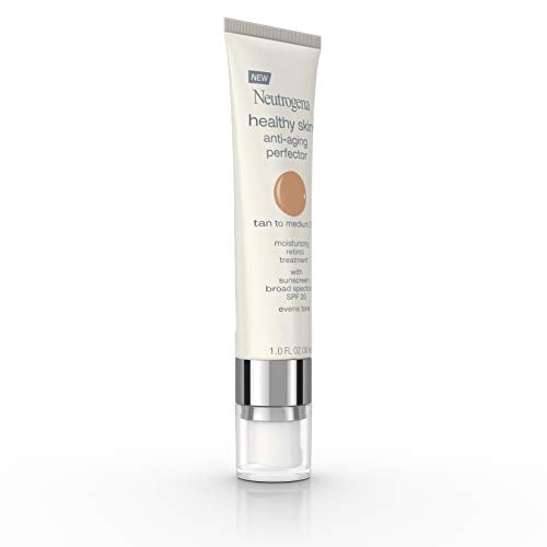 Neutrogena Healthy Skin Anti-Aging Perfector Tinted Facial Moisturizer and Retinol Treatment with Broad Spectrum SPF 20 Sunscreen with Titanium Dioxide, 50 Tan to Medium, 1 fl. oz