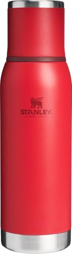 Stanley Adventure-To-Go Vacuum Bottle 25 oz | Wide Mouth with Leakproof Cup Lid | Keep Drinks Hot or Cold | Packable for Travel | Insulated Stainless Steel Thermos | BPA-Free | Chili Red