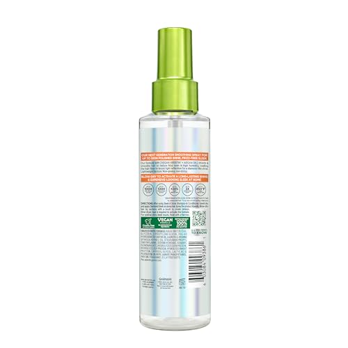 Garnier Fructis Diamond Sleek Hair Shine Spray, Frizz Control and Heat Protectant for Frizzy, Dry Hair, Formulated with Vegan Keratin Smoothing Complex and Argan Oil, 4.6 Fl Oz