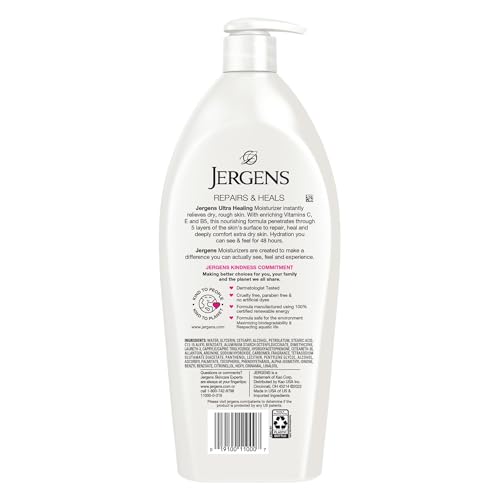 Jergens Ultra Healing Dry Skin Lotion, Hand and Body Moisturizer for Quick Absorption into Extra Dry Skin with Hydralucence Blend, Vitamins C, E and B5, White, 32oz