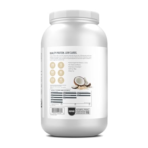 Isopure Low Carb 100% Pure Whey Isolate Protein Powder, Lactose Free, Gluten Free, With Vitamins, Toasted Coconut, 25g Protein Per Serving, 3 Lbs, 42 Servings