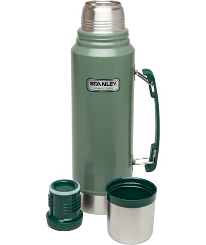 Stanley Heritage Classic Vacuum Bottle with Handle 1.1 qt | Wide Mouth with Leakproof Cup Lid | Keep Drinks Hot or Cold for Travel | Insulated Stainless Steel Thermos | BPA-Free | Hammertone Green