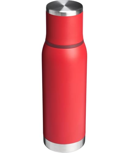Stanley Adventure-To-Go Vacuum Bottle 25 oz | Wide Mouth with Leakproof Cup Lid | Keep Drinks Hot or Cold | Packable for Travel | Insulated Stainless Steel Thermos | BPA-Free | Chili Red