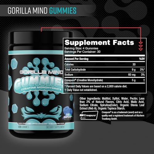 Image 2 of Gorilla Mind Creatine Gummies | 5g Creapure, Blue Raspberry (120 Count)