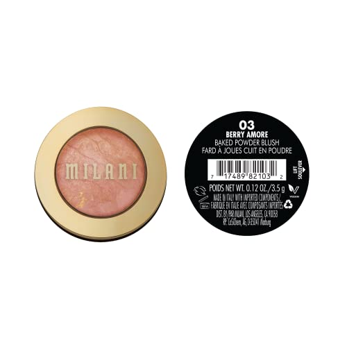 Milani Baked Blush, Powder Blush for Cheeks, Cruelty Free Makeup - Shape, Contour & Highlight Face for a Shimmery or Matte Finish - Berry Amore