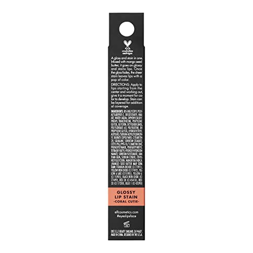 e.l.f. Glossy Lip Stain, Long-Lasting, Lightweight Lip Stain For A Sheer Pop Of Color & Subtle Gloss Finish, Vegan & Cruelty-Free, Coral Cutie