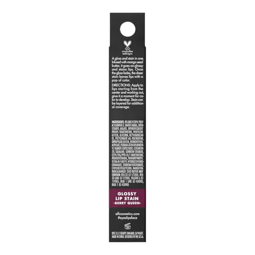 e.l.f. Glossy Lip Stain, Long-Lasting, Lightweight Lip Stain For A Sheer Pop Of Color & Subtle Gloss Finish, Vegan & Cruelty-Free, Berry Queen