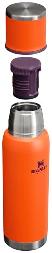 Stanley Adventure-To-Go Vacuum Bottle 1.1 qt | Wide Mouth with Leakproof Cup Lid | Keep Drinks Hot or Cold | Packable for Travel | Insulated Stainless Steel Thermal Bottle | BPA-Free | Tigerlily plum
