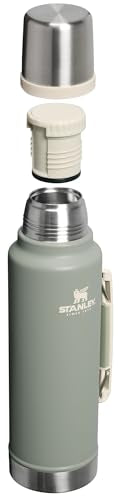 Stanley Classic Legendary Vacuum Bottle 1.5 qt Wide Mouth with Leakproof Cup Lid Keep Drinks Hot or Cold Packable for Travel Insulated Stainless Steel Thermal Bottle BPA-Free Sage Grey