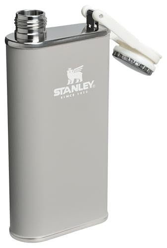 Stanley Classic Easy Fill Wide Mouth Flask 8 oz | Leakproof Hip Flask | Hinge Connected Never Lose Cap | Insulated Stainless Steel Liquor Container | BPA-Free | Ash