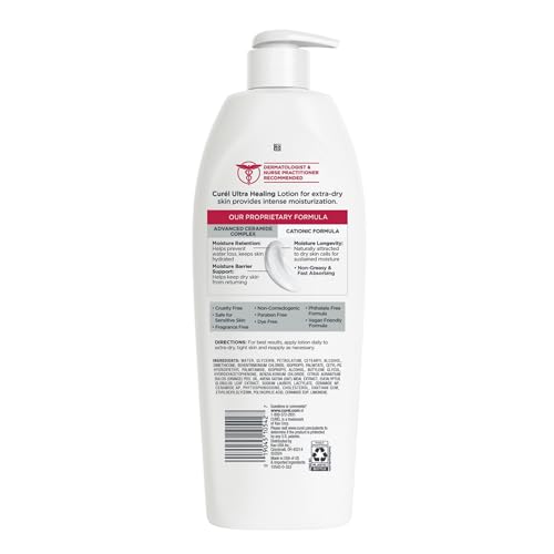 Curel Ultra Healing Intensive Fragrance-Free Lotion For Extra-Dry Skin, Dermatologist Recommended, Ideal for Sensitive Skin, Cruelty Free, Paraben Free, 20 Oz