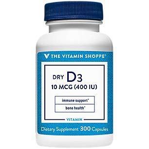 The Vitamin Shoppe Dry Vitamin D3 400IU, Supports Bone Immune Health, Aids in Cellular Growth Calcium Absorption, Gluten Free Once Daily Formula (300 Capsules)
