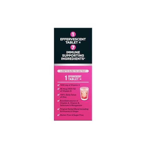 Airborne 1000mg Vitamin C with Vitamin D & Zinc, Sugar Free Multivitamin Immune Support Supplement, Antioxidants Vitamins A C & Vitamin E, 30 Effervescent Tablets, Very Berry Flavor