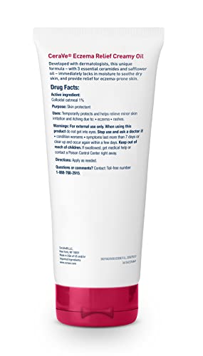 CeraVe Eczema Relief Creamy Body Oil, Eczema Calming Cream With Colloidal Oatmeal & Safflower Oil For Dry Skin & Itchy Skin Relief, Steroid Free & Paraben Free, 3.4 Ounce