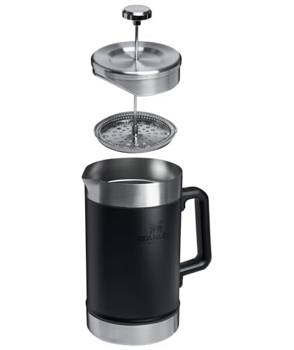 STANLEY Classic Stay-Hot French Press Coffee Maker 48 oz | 5 Minute Brew, 4 Hours Hot | Mesh Filter for Coffee Grounds | Insulated Stainless Steel French Press | BPA-Free | Black 2.0