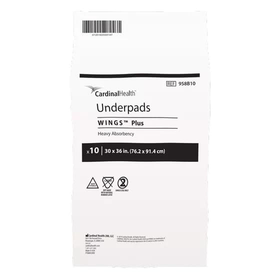 Cardinal Health™ Underpads, Wings™ Plus, Heavy Absorbency, Green, 30 x 36IN, Case of 50