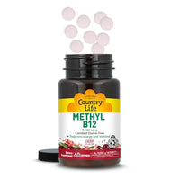Thumbnail for Country Life Methyl B12, Supports Energy & Stamina, 5,000mcg, 60 Lozenges, Certified Gluten Free, Certified Vegan, Certified Non-GMO Verified