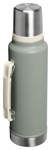Stanley Classic Legendary Vacuum Bottle 1.5 qt Wide Mouth with Leakproof Cup Lid Keep Drinks Hot or Cold Packable for Travel Insulated Stainless Steel Thermal Bottle BPA-Free Sage Grey