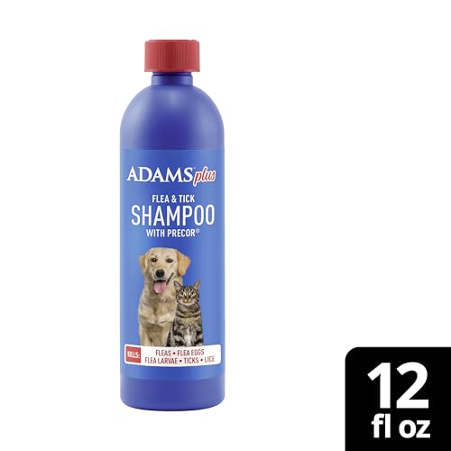 ADAMS Plus Flea & Tick Shampoo with Precor for Dogs, Cats, Puppies & Kittens, Flea Shampoo to Treat Flea Infestations, Kills Ticks, Fleas, Flea Eggs & Lice, Cleans and Conditions Coat, 12 Ounces