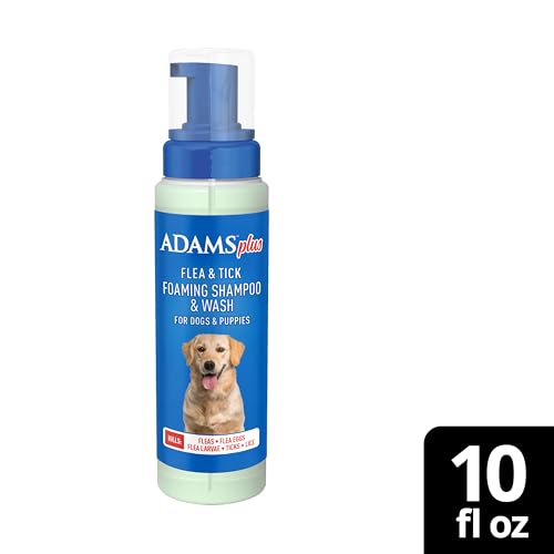 ADAMS Plus Flea & Tick Foaming Shampoo & Wash for Dogs & Puppies, Flea Shampoo to Treat Flea Infestations, Kills Ticks, Fleas, Flea Eggs & Lice, Cleans and Conditions Coat, 10 Ounces