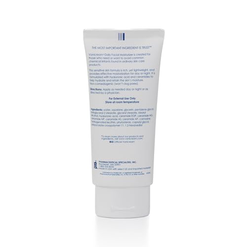 Vanicream Daily Facial Moisturizer With Ceramides and Hyaluronic Acid - Formulated Without Common Irritants for Those with Sensitive Skin, 3 fl oz (Pack of 1)
