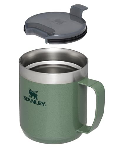 STANLEY Stay-Hot Camp Mug 12 oz | Press Fit Drink Through Lid | Cup for Coffee, Tea and Drinks | Insulated Stainless Steel Coffee Mug | BPA-Free | Hammertone Green