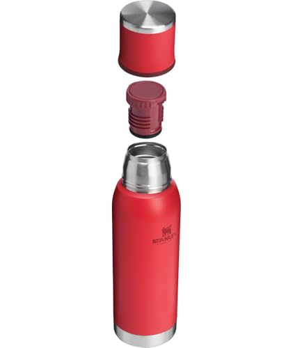 Stanley Adventure-To-Go Vacuum Bottle 25 oz | Wide Mouth with Leakproof Cup Lid | Keep Drinks Hot or Cold | Packable for Travel | Insulated Stainless Steel Thermos | BPA-Free | Chili Red