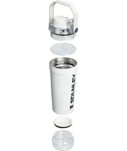 STANLEY Vitalize Shaker Bottle 20 oz | Leakproof Insulated Stainless Steel Shaker Cup | Base Storage and Twist On Fast Flow Lid | Protein Shakes and Pre Workout Powder | BPA-Free | Chalk