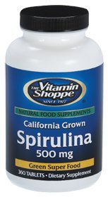 The Vitamin Shoppe California Grown Spirulina 500MG, Superfood, Green Microalgae, with Vitamin, A, B12 and K (360 Tablets)