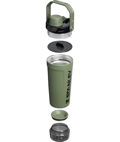 STANLEY Vitalize Shaker Bottle 20 oz | Leakproof Insulated Stainless Steel Shaker Cup | Base Storage and Twist On Fast Flow Lid | Protein Shakes and Pre Workout Powder | BPA-Free | Dried Pine