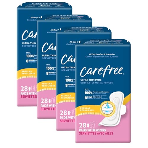Image 1 of 28 Count (Pack of 4) / With Wings for the product Carefree Ultra Thin Ultra Pads Wings, Leaks and Periods, 112 ct