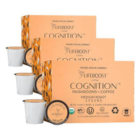 Thumbnail for Image 1 of Default Title for the product LIFEBOOST Cognition Mushroom Coffee Pods ? Organic Low Acid K-Cups with Lion?s Mane & Chaga Adaptogens ? 10 Count (Pack of 3)