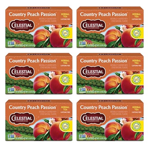 Image 1 of Default Title for the product Celestial Seasonings Country Peach Passion Herbal Tea, Caffeine Free, 20 Tea Bags Box (Pack of 6)
