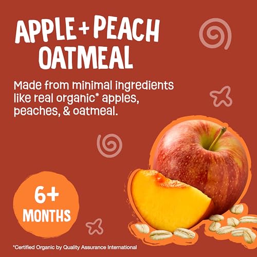 Image 4 of Earth's Best Organic Baby Food Pouches, Fruit and Grain Puree for Babies 6 Months and Older, Organic Apple Peach and Oatmeal Puree, 3.5 oz Resealable Pouch (Pack of 12)