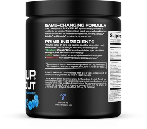 Image 6 of Bucked Up Pre Workout 6 Grams Citrulline, 2 Grams Beta Alanine, and 3 Other Registered trademarked Ingredients (Blue Raz)