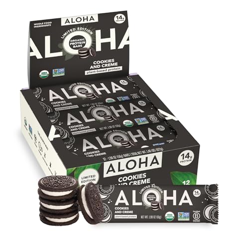 Image 1 of Default Title for the product ALOHA Organic Plant Based Protein Bars, Cookies and Creme, 12 Ct, 4g Sugar