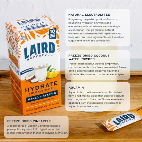 Image 3 of Laird Superfood Pineapple Mango Hydrate Coconut Water 10ct, 0.3 OZ