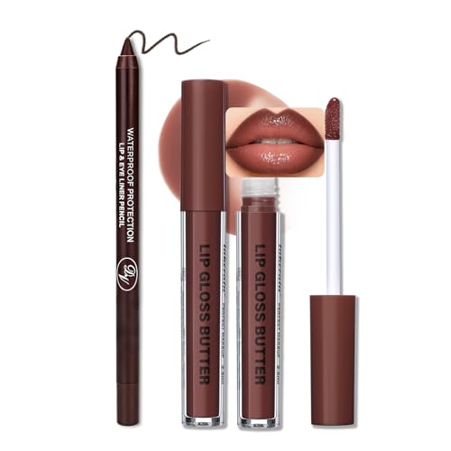 Image 2 of Set 4 Cocoa Kiss / 1 Count (Pack of 2) for the product BAISEN DIARY 2-in-1 Double-Ended Matte Lip Liner & Lip Gloss Duo