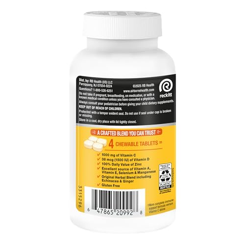 Image 2 of Airborne 1000mg Vitamin C  Zinc Immune Support Supplement Chewable Tablets, Citrus Flavor, 116 Tablets (2 Pack)